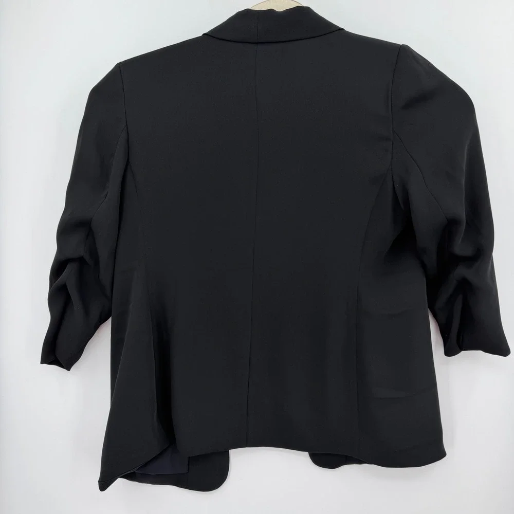 Chicos Black Open Front Ruched 3/4 Sleeve Blazer Jacket Size 2 US 12 Office